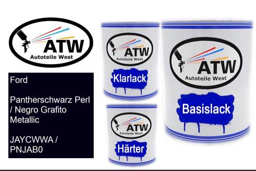 Ford, Pantherschwarz Perl / Negro Grafito Metallic, JAYCWWA / PNJAB0: 1L Lackdose + 1L Klarlack + 500ml Härter - Set, von ATW Autoteile West.